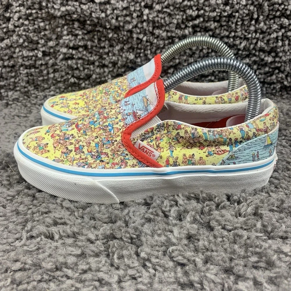 Vans X Where's Waldo Slip-On Kids Size 2 Shoes Red/Yellow Canvas
